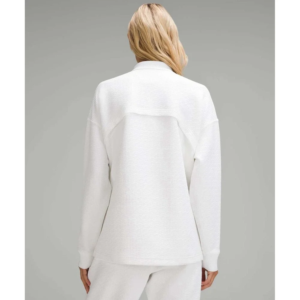 Lululemon Textured Long Sleeve Polo Shirt Women's Sz 2 White Athleisure